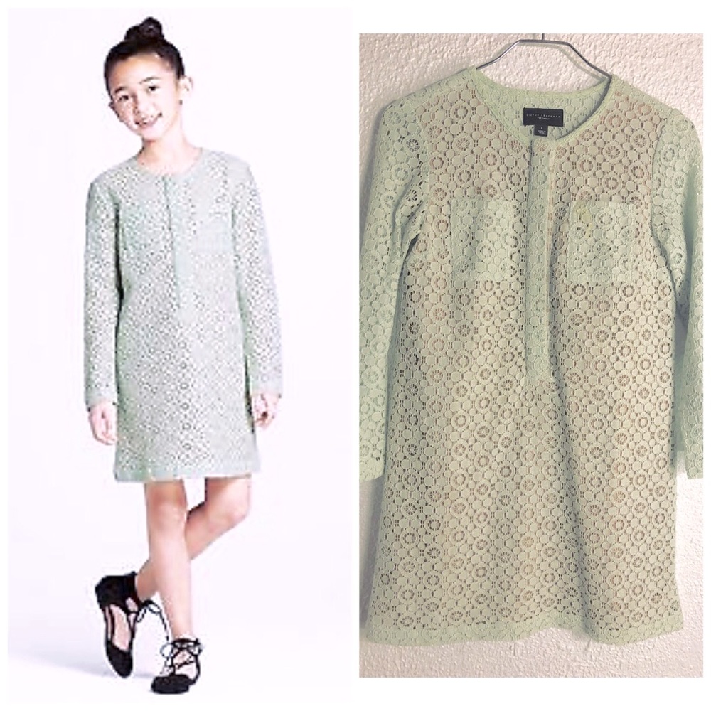 Victoria Beckham for Target Girls Mint Long Sleeve Dress Floral Lace Overlay